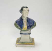 A Staffordshire pearlware portrait bust of a gentleman, possibly William Pitt the Younger, c.1790,