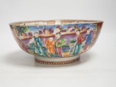 An 18th century Chinese Mandarin pattern bowl (cracked), 25cm in diameter