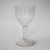 An English lead crystal flute moulded goblet, c,1740-50, a rare form with the lower half of the