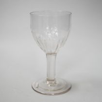 An English lead crystal flute moulded goblet, c,1740-50, a rare form with the lower half of the