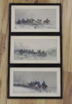 19th century, set of three heightened watercolours, Crimean battle scenes, two indistinctly