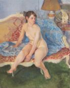 Dorothy King (1907-1990), oil on canvas, Seated female nude, inscribed verso ex. Studio, 71 x 56cm