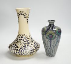 A Moorcroft ‘Peacock Parade’ vase and a Moorcroft secessionist style vase, largest 21cm high