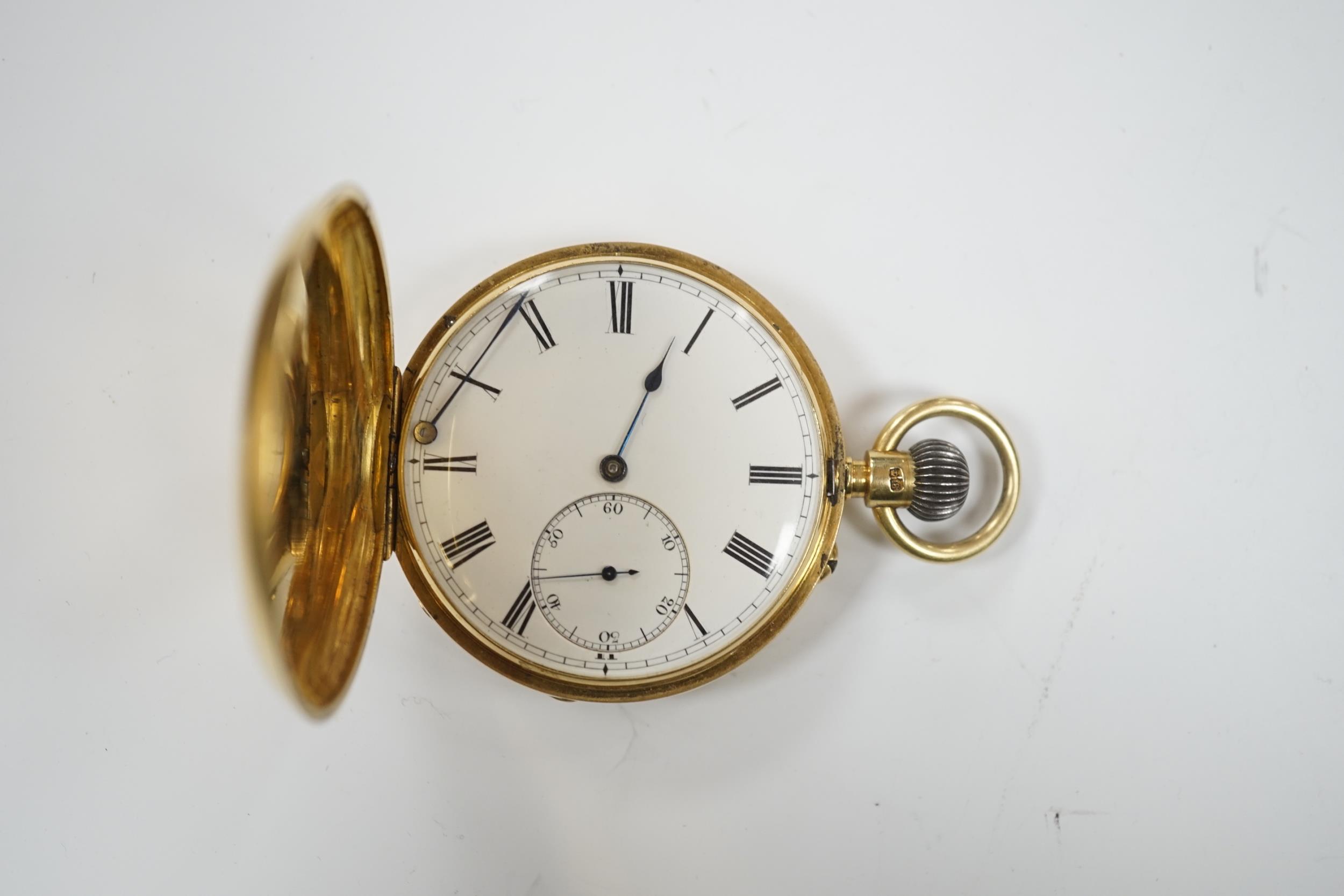An 18ct gold keyless hunter pocket watch, with Roman dial and subsidiary seconds, the case with - Image 2 of 4