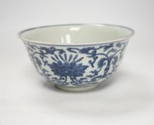 A Chinese blue and white 'lotus' bowl, 18.5cm diameter