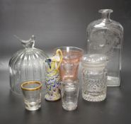 Fourteen 19th and early 20th century glass items, including a pair of turquoise Pearline dishes,