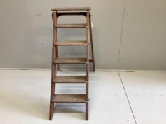 A vintage oak and pine six tread stepladder, height 103cm