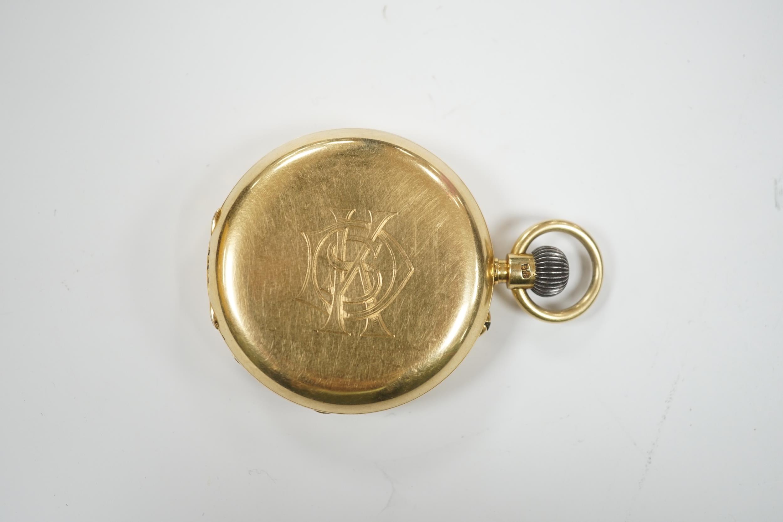 An 18ct gold keyless hunter pocket watch, with Roman dial and subsidiary seconds, the case with - Image 3 of 4