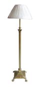 An English brass corinthian column telescopic lamp standard with brand new pleated silk shade,