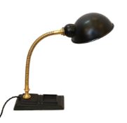 An early 20th century French cast iron and brass desk lamp with adjustable stem, height 38cm***