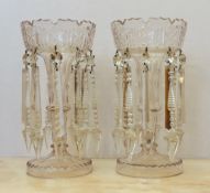 A pair of Bohemian cut glass lustres hung with spear shaped drops, height 28.5cm***CONDITION