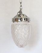 A 1930's English cut glass light pendant with chromed metal fittings, diameter 9cm, height from rose