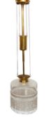 An early 20th century French adjustable brass ceiling light with telescopic stem and clear glass