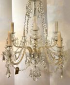 A Czechoslovakian cut glass chandelier, diameter 80cm, height 100cm (one arm restored)