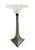 An English Arts & Crafts planished pewter table lamp by Mayflower Pewter designed by Edward Spencer,