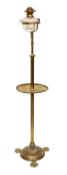 An English Arts & Crafts brass telescopic oil lamp standard with cut glass reservoir, height