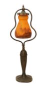 A Muller Fréres bronzed metal and pate de verre glass desk lamp, height 47cm***CONDITION REPORT***