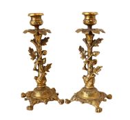 A pair of early 20th century Hinks brass candlesticks modelled as oak trees, height 22cm***CONDITION