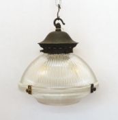 A 1930's English bronzed metal and ribbed glass light fitting, diameter 26cm, height 22cm