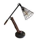 A late 20th century Noble Lighting Company industrial style steel and wood desk lamp, width 56cm,