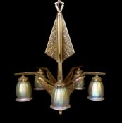 A French Art Deco Nationale de Sevres gilt bronze and lustre glass light fitting of stylish