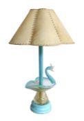A 1930's Venetian gilt blue glass table lamp modelled as a waterbird, with blue painted metal base