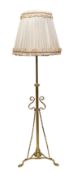 A late 19th century English brass telescopic lamp standard with later pleated shade, overall