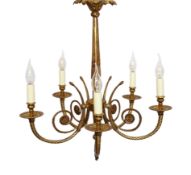 A 20th century Continental cast bronze ceiling light, of neo-classical design, with stylised