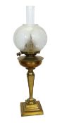 An Austrian Secessionist brass oil lamp, now converted to electricity, with Ditmar mechanism and