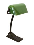 A 1930's French Niam cast iron desk lamp with green lacquered shade, width 24cm, height 42cm