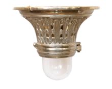 A 1920's English nickel plated on bronze ceiling light of domed form, diameter 32cm, height 28cm