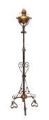 An English Arts & Crafts wrought iron and copper telescopic oil lamp standard, height 148cm***