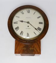 Adams, London. A Regency brass inlaid mahogany single fusee convex wall dial, 40cm high