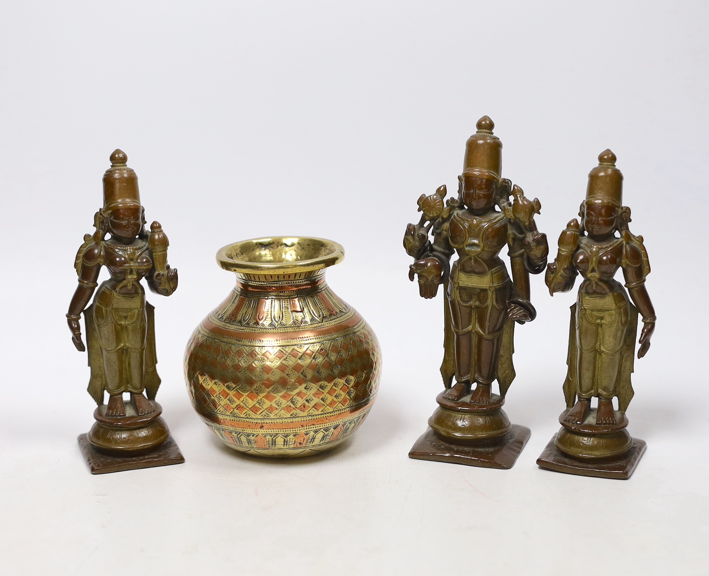 A Ganga-Jamuna figure of Vishnu and two consorts, 18th century together with a small South Indian