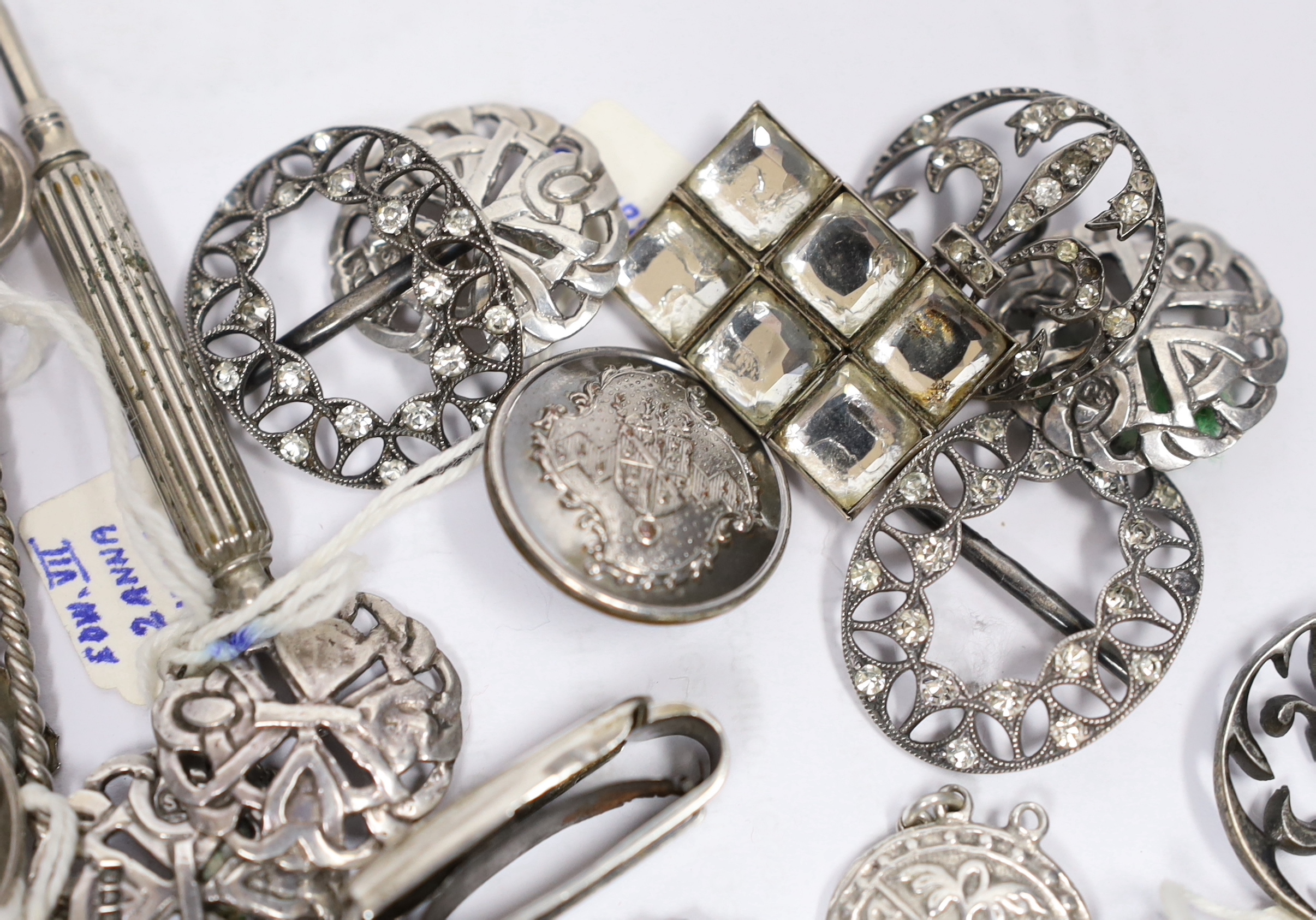 A pair of paste set 925 shoe buckles, 31mm, a George V silver bracelet, a set of four Edwardian - Image 4 of 4