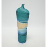 Studio Pottery - a tall narrow neck vase by Kirsti Hannah Brown 'seascape bottle', H27 impressed