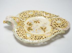 A Zsolnay pierced porcelain ‘eagle’ dessert dish, numbered 4269, 36cm