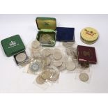 A group of assorted coins including half crowns, five shillings etc,