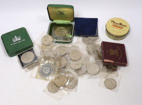 A group of assorted coins including half crowns, five shillings etc,