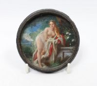 A 19th century miniature portrait of a nude lady (snuff box lid)