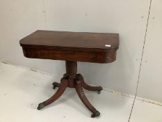 A Regency mahogany folding tea table, width 90cm, depth 45cm, height 74cm