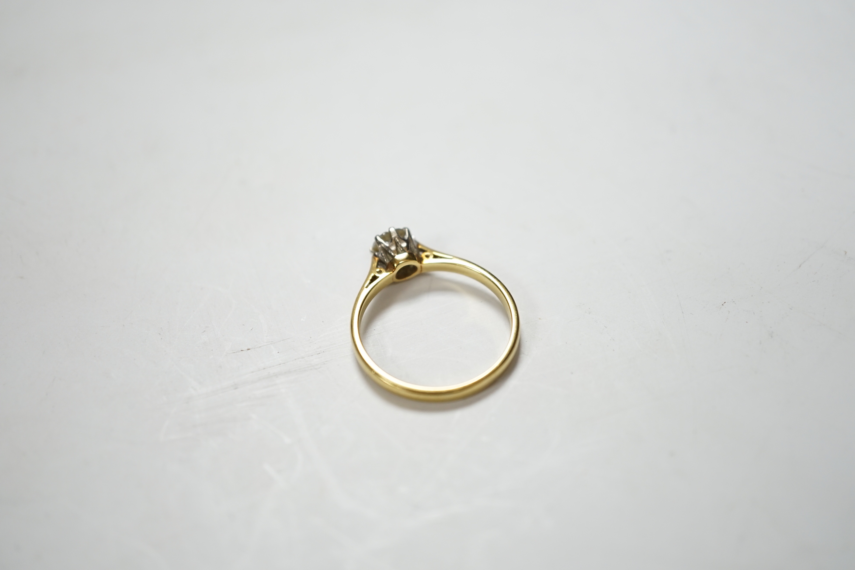 A modern 18ct gold and solitaire diamond ring, the stone measuring 5.2mm in diameter, size O/P, - Image 3 of 3