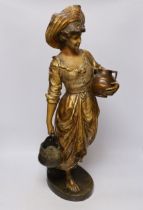 A Lefevre painted earthenware figure of a milkmaid, 65cm