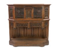An antique oak dresser, based on a 15th century French gothic model and very similar to an example