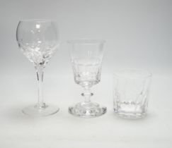 Six 'Willian Yeoward' wine goblets with 'bucket' bowls together with six other tall wines and six