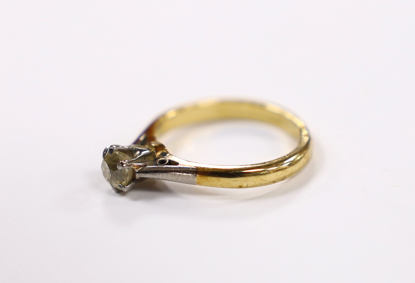 A yellow metal and solitaire diamond set ring, size G/H, gross weight 2.7 grams. - Image 2 of 3