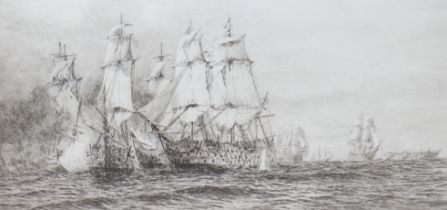 William Lionel Wyllie RA (1851-1931), etching, Battle of Trafalgar, signed in pencil, 43cm x 22cm