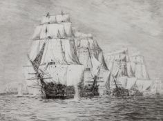 William Lionel Wyllie RA (1851-1931), pencil signed etching, 'Victory Breaking the Line at