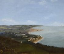 19th century English School, oil on canvas, View of Eastbourne from the Downs, signed initials H.