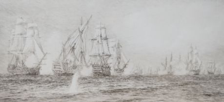 William Lionel Wyllie RA (1851-1931), etching, Duelling Ships, Battle of Trafalgar, signed in